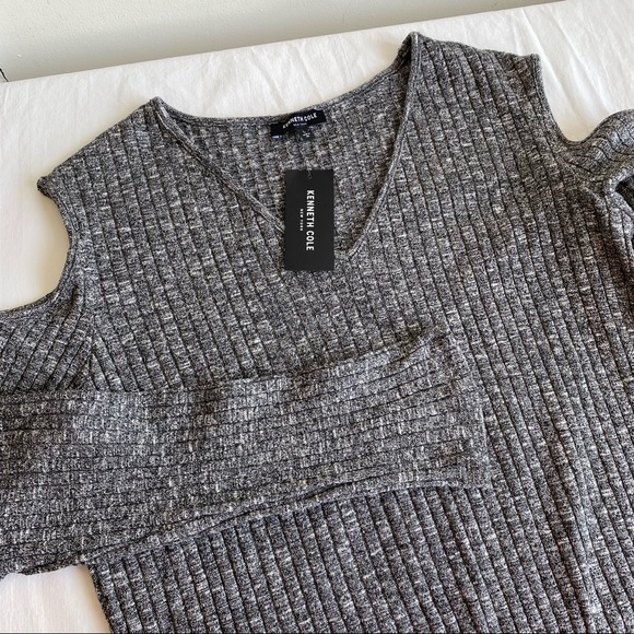 Kenneth Cole Ribbed Cold Shoulder Knit Sweater - Picture 9 of 13